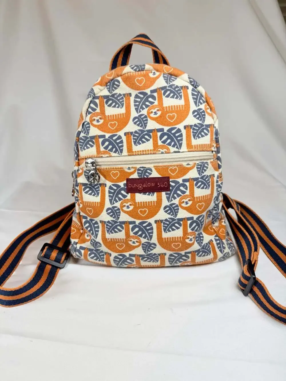 Kidcore Whimsical Bungalow 360 Sloth Mini Backpack Canvas Cream Daypack
